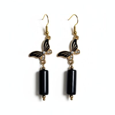 Black Butterfly with Black Bead Earrings