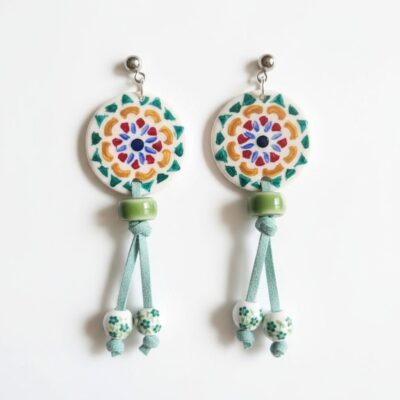 Boho Painted with Leather Drop Earrings