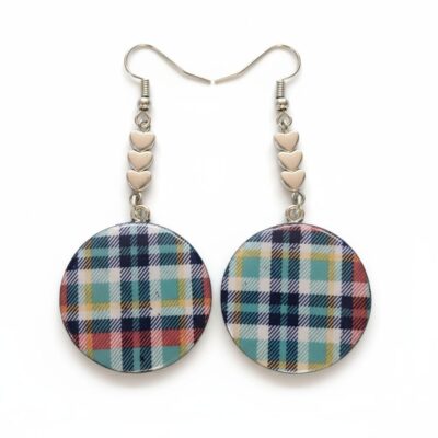 Checkered with Heart Charm Earrings