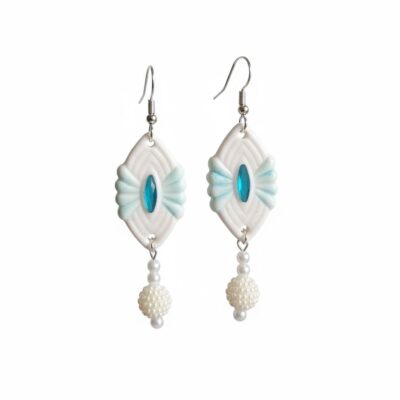White with Blue Gem Earrings
