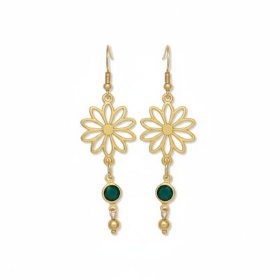 Daisy with Green Gem Earrings