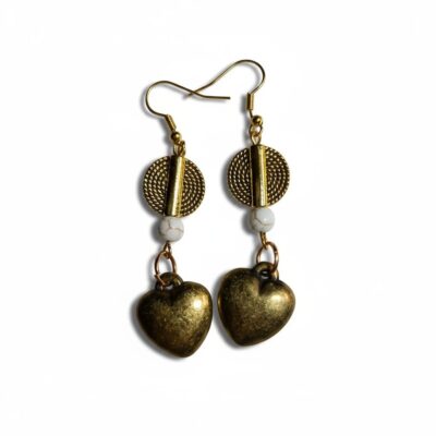 Gold Heart with Bead Earrings