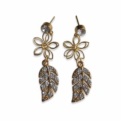 Gold Diamante Leaf Earrings
