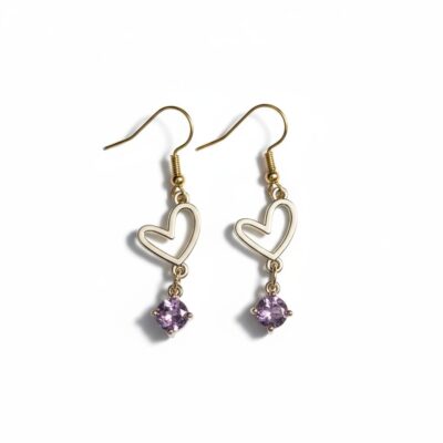 Heart with Pink Gem Earrings