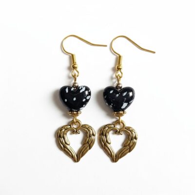 Black & Gold Heart Earrings