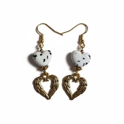 White & Gold Heart Earrings