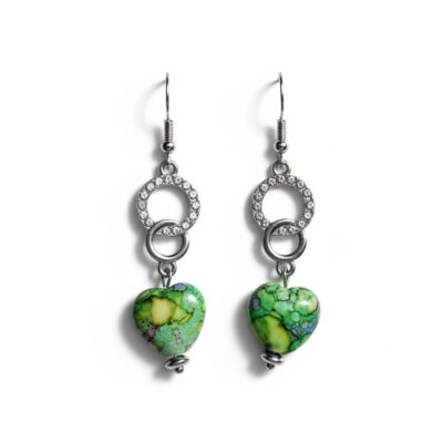 Green Speckled Heart Earrings