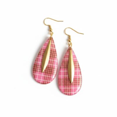 Pink Checkered Earrings