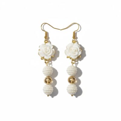 White Rose Bead Earrings
