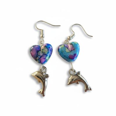 Ink Heart with Dolphin Earrings