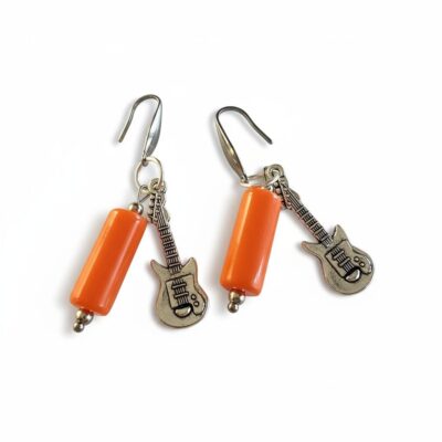 Guitar with Orange Bead Earrings