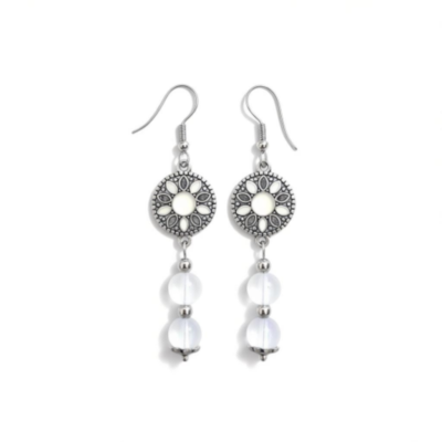 White & Silver charm with clear beads Earrings