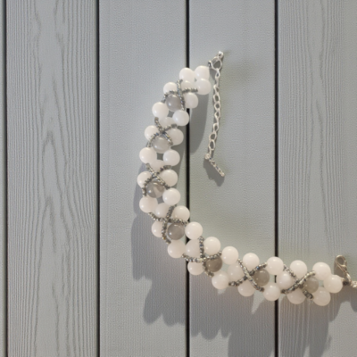 White & Grey with a cross weave bracelet