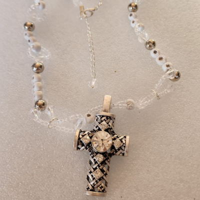 Large Cross Pendant with beaded chain Necklace