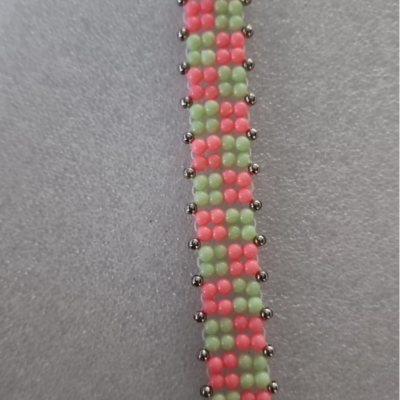 Mint and Peachy Pink Beaded Bracelet