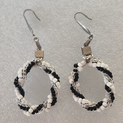 Black, White & Clear Beaded Earrings