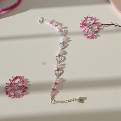 Pink Beaded heart bracelet