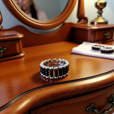 Black and Silver Beaded Ring