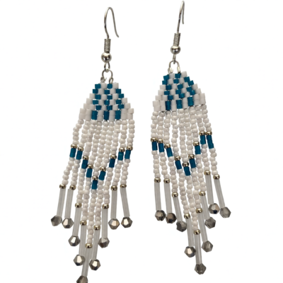 White and Turquoise Fringe Earrings