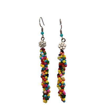 Colourful Beaded Earrings with Flower Charm