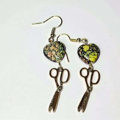 Scissor with Speckly Heart Earrings