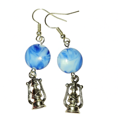 Lantern with Blue Circle Bead Earrings