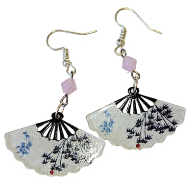 Black and White Chinese Fan Earrings