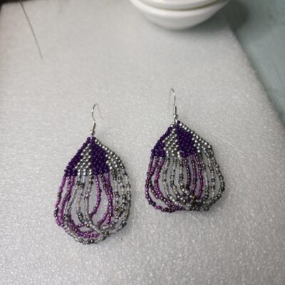 Silver and Purple Beaded Earrings
