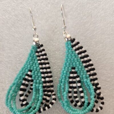 Black and White Check with Turquoise Bead Earrings
