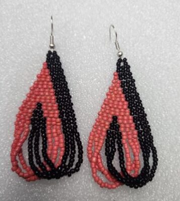 Black and Peach Bead Earrings
