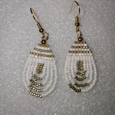 Dainty White and Gold Earrings
