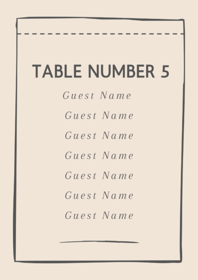 Table Number with Guest Names