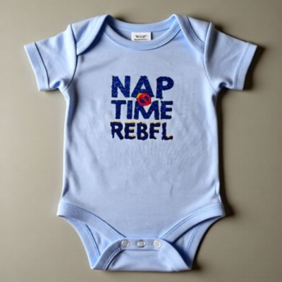 Blue Babysuit Short Sleeve (3-6 Months) - "Nap Time Rebel"