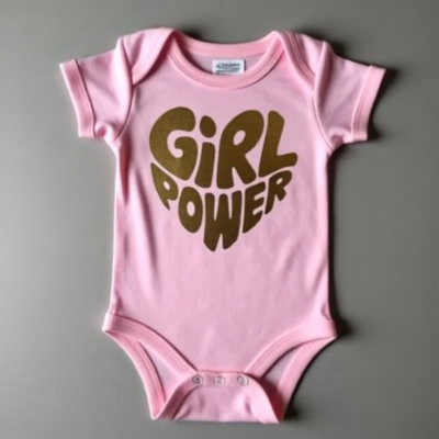 Pink Babysuit (Short Sleeve) with Gold "Girl Power" 3-6 months