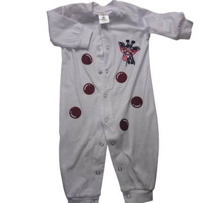 White Baby Grow with Giraffe Blowing Bubble (3-6 Months)