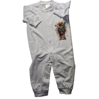 White Baby Grow with Cute Zebra (6-9 Months)