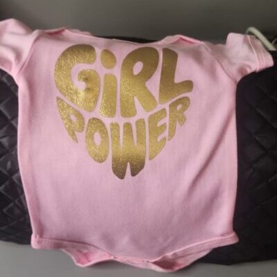 Pink Babysuit (Short Sleeve) with Gold "Girl Power" 3-6 months