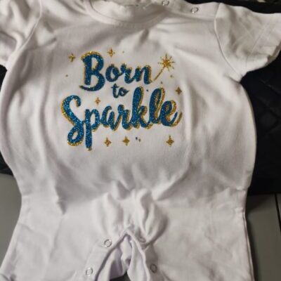 White Baby Romper (3-6 Months) - "Born to Sparkle"