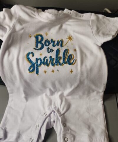 White Baby Romper (3-6 Months) - "Born to Sparkle"