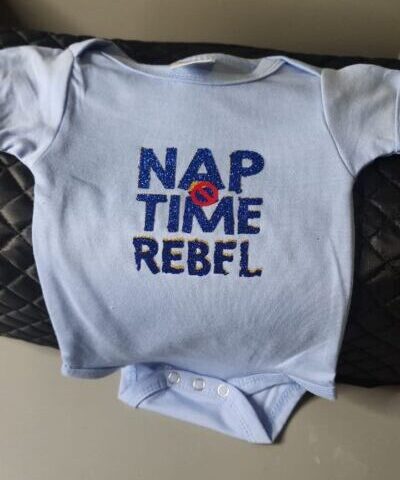 Blue Babysuit Short Sleeve (3-6 Months) - "Nap Time Rebel"