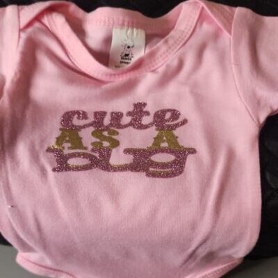 Pink short Sleeve Babysuit (0-3 Months) - "Cute As a Bug"