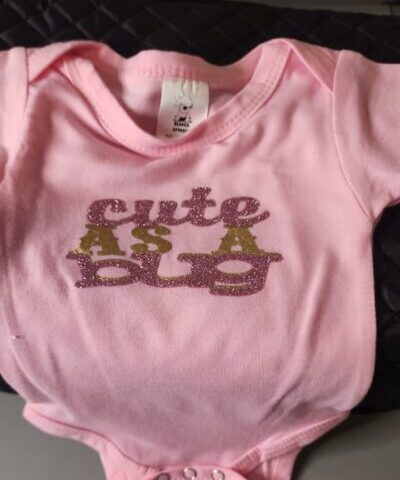Pink short Sleeve Babysuit (0-3 Months) - "Cute As a Bug"
