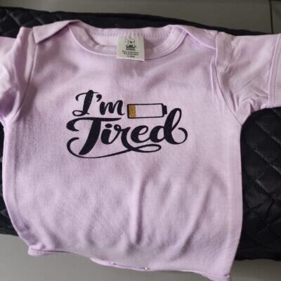 Lilac Short Sleeve Bodysuit (3-6 Months) - "I'm Tired"