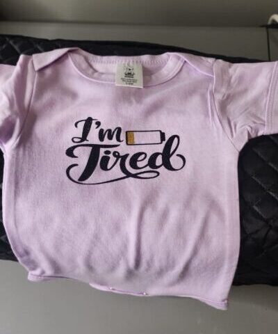 Lilac Short Sleeve Bodysuit (3-6 Months) - "I'm Tired"