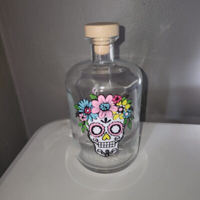 Sugar Skull Bottle with Vinyl and Fairy Lights