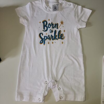 White Romper "Born to Sparkle" (3-6 Months)