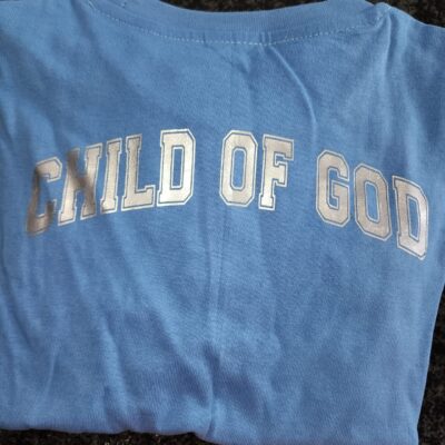 Blue T-shirt with Silver Print (4-5 Years) print is on the back